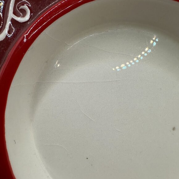 Bella Casa By Ganz Red & White Ceramic Scalloped Plate With Vine Design - Picture 2 of 4